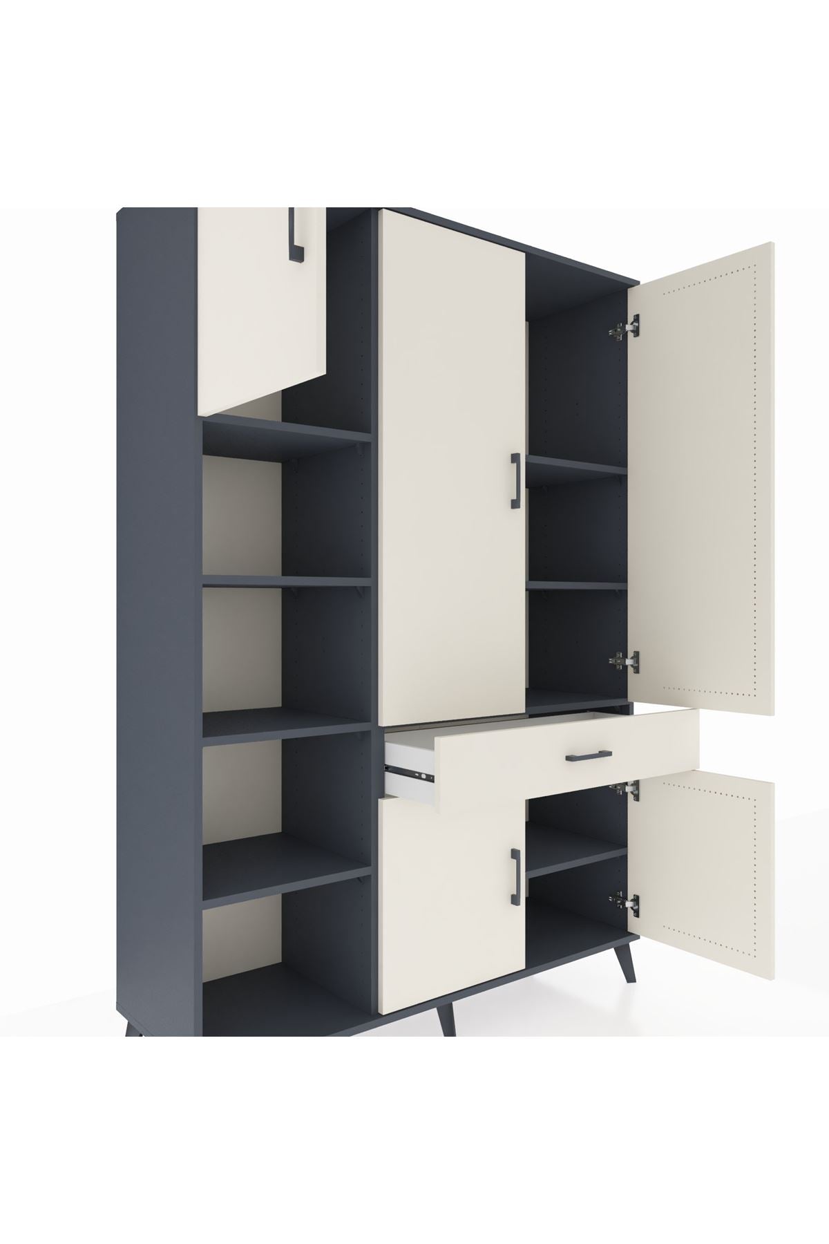 Hyperion Dolap 8 Raflı Tek Çekmeceli 5 Kapaklı 132x44x195 Antrasit-Aytaşı/Aytaşı