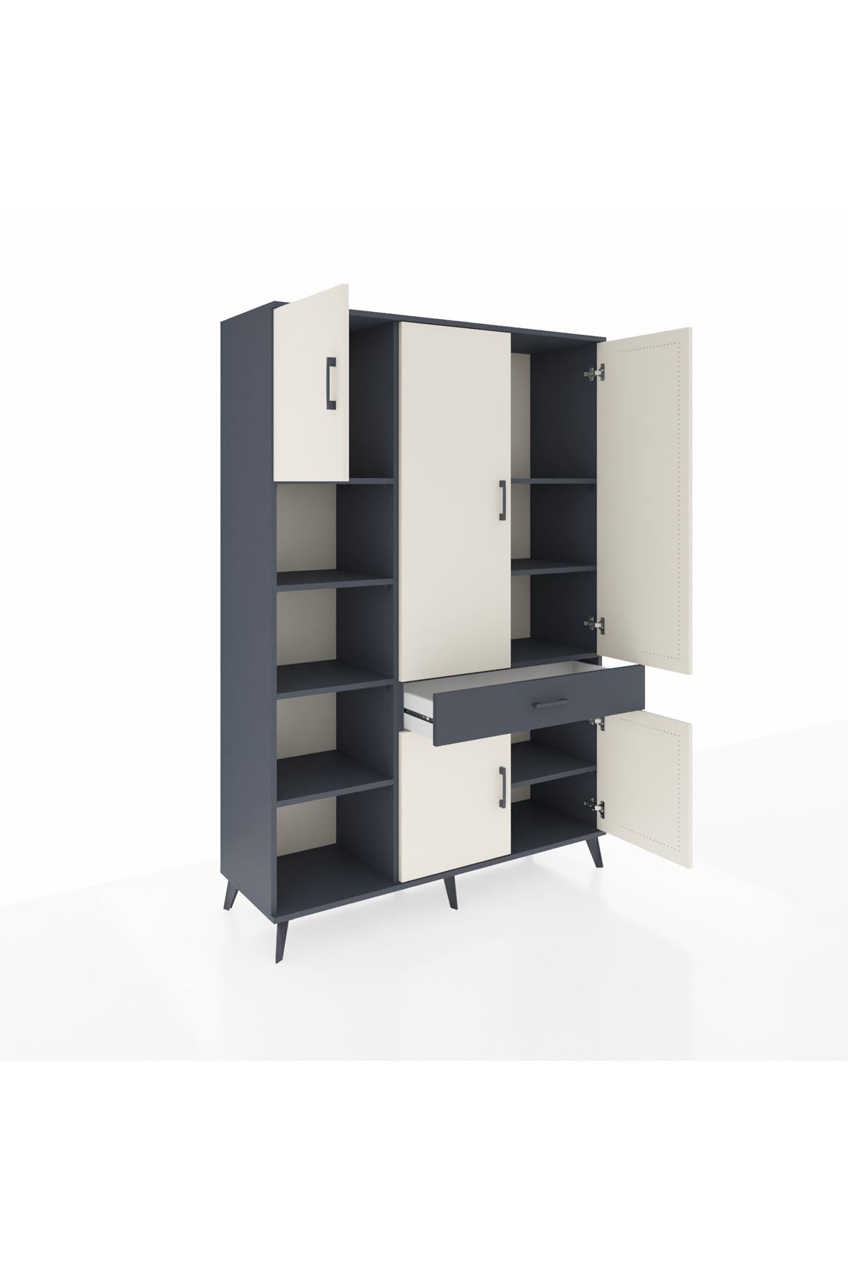 Hyperion Dolap 8 Raflı Tek Çekmeceli 5 Kapaklı 132x44x195 Antrasit-Aytaşı/Antrasit