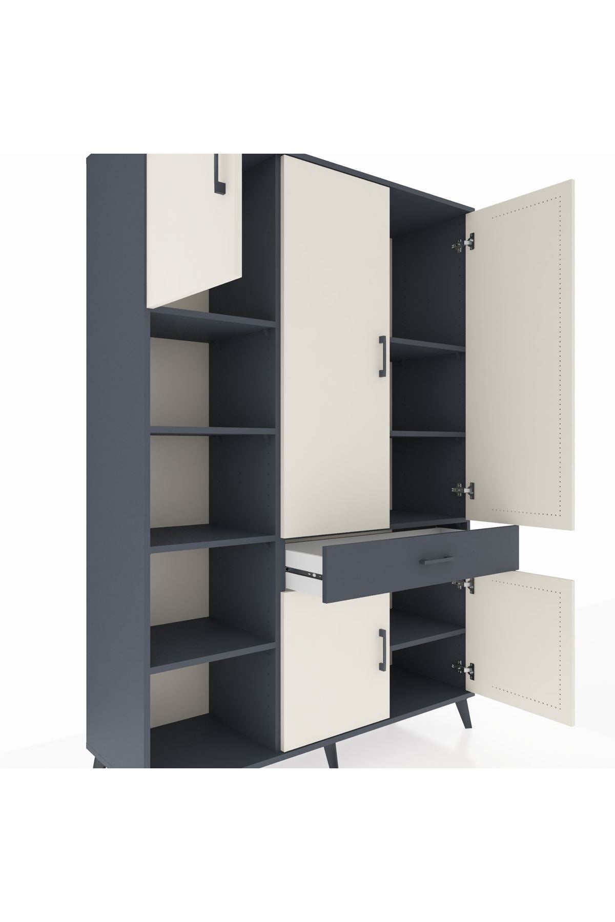 Hyperion Dolap 8 Raflı Tek Çekmeceli 5 Kapaklı 132x44x195 Antrasit-Aytaşı/Antrasit