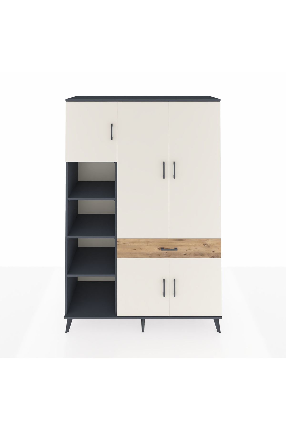 Hyperion Dolap 8 Raflı Tek Çekmeceli 5 Kapaklı 132x44x195 Antrasit-Aytaşı/Çam