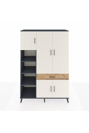 Hyperion Dolap 8 Raflı Tek Çekmeceli 5 Kapaklı 132x44x195 Antrasit-Aytaşı/Çam