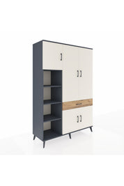 Hyperion Dolap 8 Raflı Tek Çekmeceli 5 Kapaklı 132x44x195 Antrasit-Aytaşı/Çam