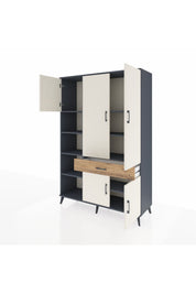 Hyperion Dolap 8 Raflı Tek Çekmeceli 5 Kapaklı 132x44x195 Antrasit-Aytaşı/Çam