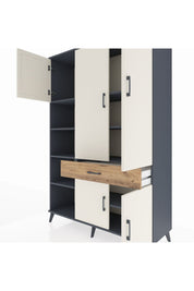 Hyperion Dolap 8 Raflı Tek Çekmeceli 5 Kapaklı 132x44x195 Antrasit-Aytaşı/Çam