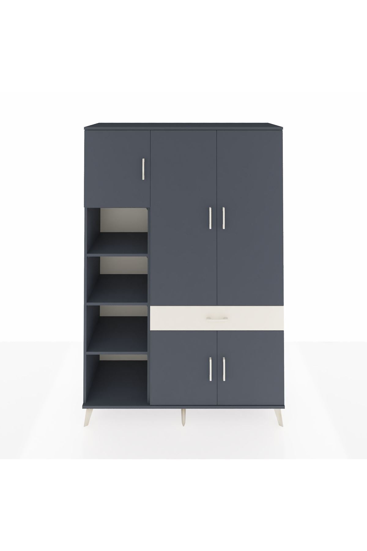 Hyperion Dolap 8 Raflı Tek Çekmeceli 5 Kapaklı 132x44x195 Antrasit-Antrasit/Aytaşı