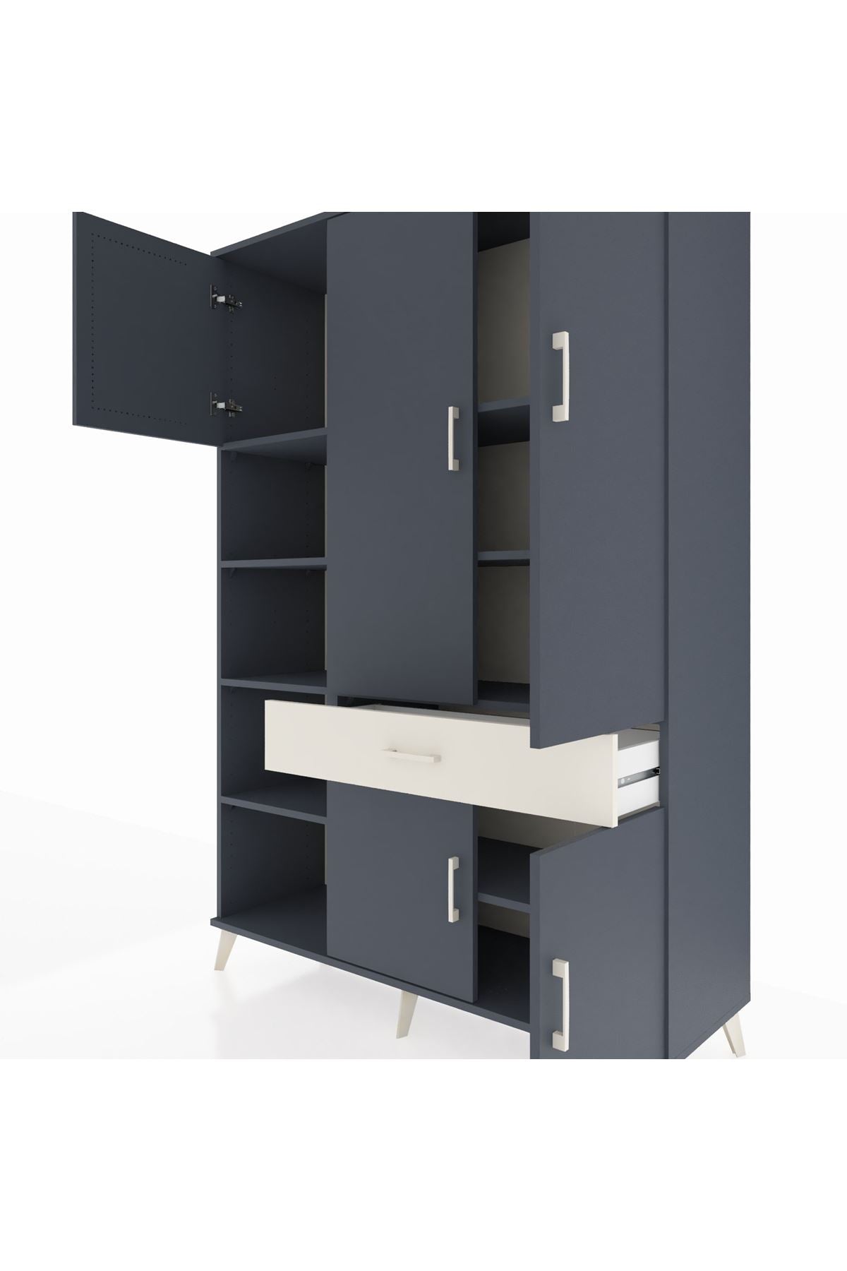 Hyperion Dolap 8 Raflı Tek Çekmeceli 5 Kapaklı 132x44x195 Antrasit-Antrasit/Aytaşı