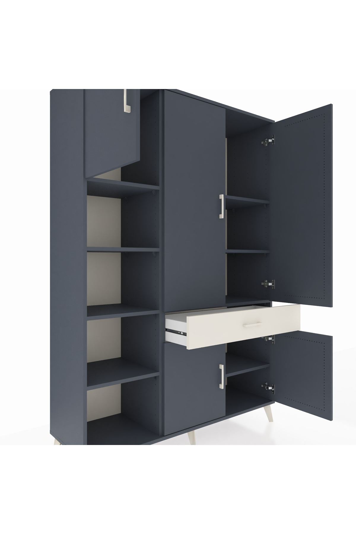 Hyperion Dolap 8 Raflı Tek Çekmeceli 5 Kapaklı 132x44x195 Antrasit-Antrasit/Aytaşı