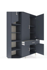 Hyperion Dolap 8 Raflı Tek Çekmeceli 5 Kapaklı 132x44x195 Antrasit-Antrasit/Antrasit