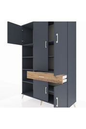 Hyperion Dolap 8 Raflı Tek Çekmeceli 5 Kapaklı 132x44x195 Antrasit-Antrasit/Çam