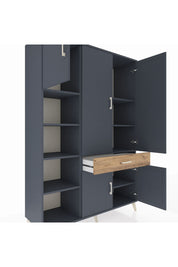 Hyperion Dolap 8 Raflı Tek Çekmeceli 5 Kapaklı 132x44x195 Antrasit-Antrasit/Çam