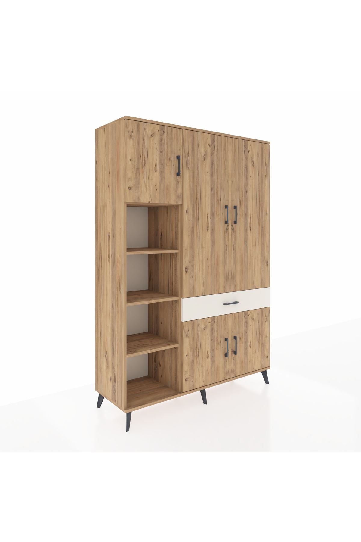 Hyperion Dolap 8 Raflı Tek Çekmeceli 5 Kapaklı 132x44x195 Çam-Çam/Aytaşı