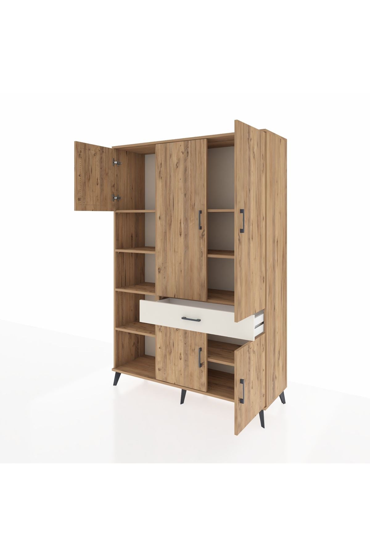 Hyperion Dolap 8 Raflı Tek Çekmeceli 5 Kapaklı 132x44x195 Çam-Çam/Aytaşı