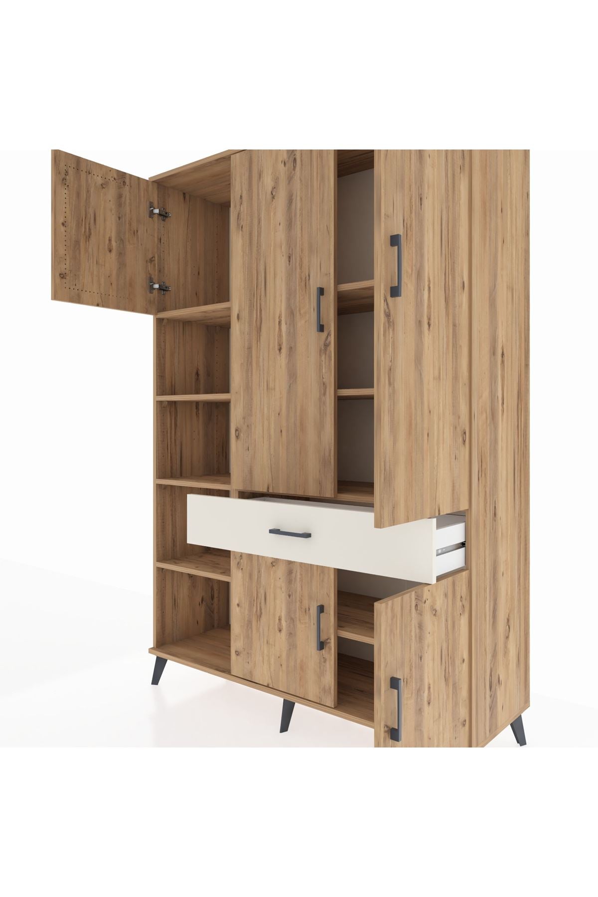 Hyperion Dolap 8 Raflı Tek Çekmeceli 5 Kapaklı 132x44x195 Çam-Çam/Aytaşı