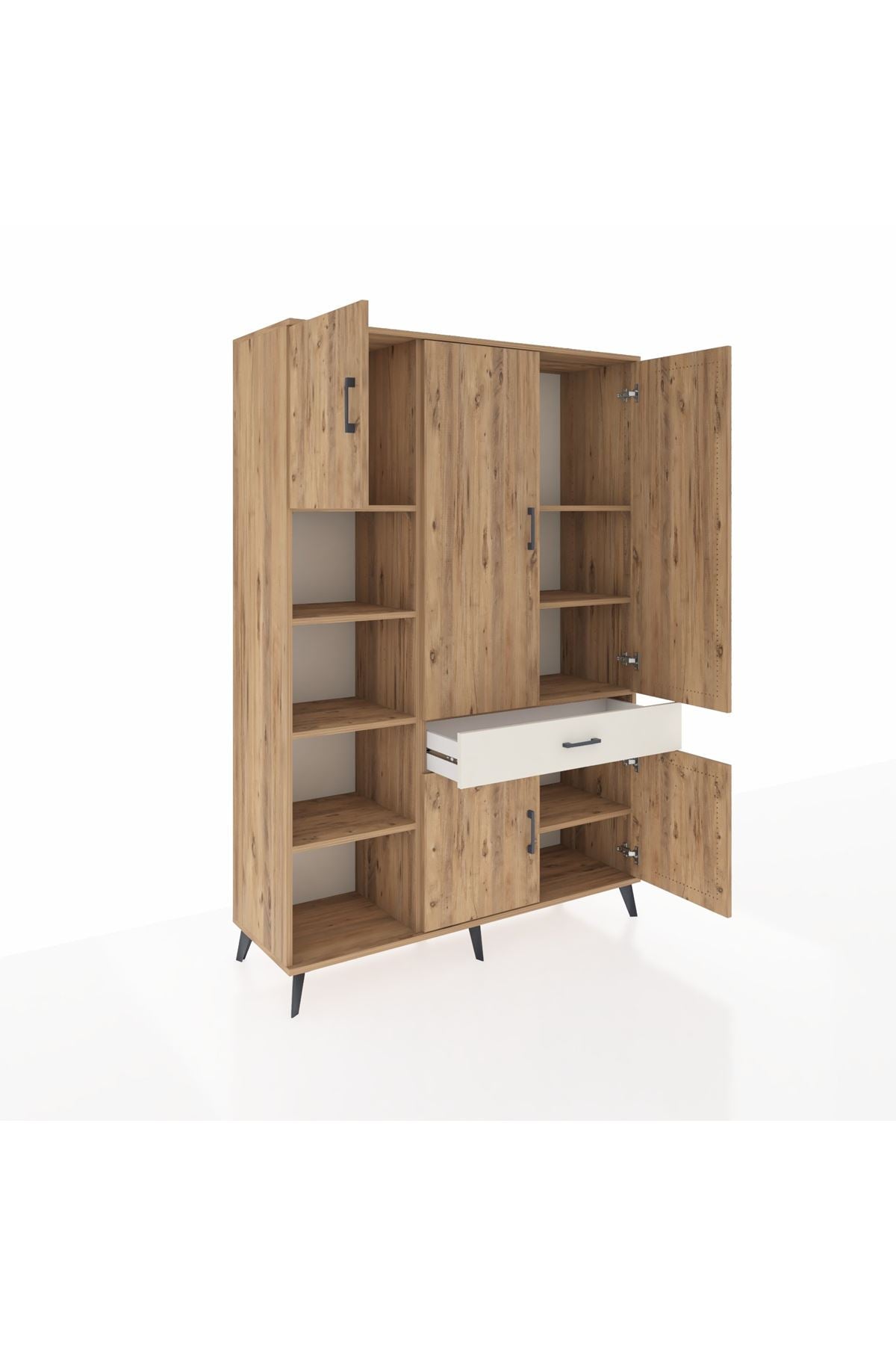 Hyperion Dolap 8 Raflı Tek Çekmeceli 5 Kapaklı 132x44x195 Çam-Çam/Aytaşı