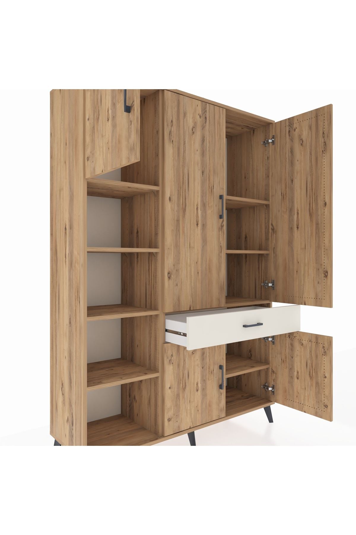 Hyperion Dolap 8 Raflı Tek Çekmeceli 5 Kapaklı 132x44x195 Çam-Çam/Aytaşı