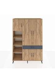 Hyperion Dolap 8 Raflı Tek Çekmeceli 5 Kapaklı 132x44x195 Çam-Çam/Antrasit