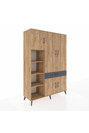 Hyperion Dolap 8 Raflı Tek Çekmeceli 5 Kapaklı 132x44x195 Çam-Çam/Antrasit