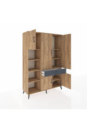 Hyperion Dolap 8 Raflı Tek Çekmeceli 5 Kapaklı 132x44x195 Çam-Çam/Antrasit