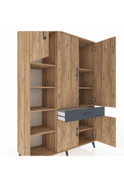 Hyperion Dolap 8 Raflı Tek Çekmeceli 5 Kapaklı 132x44x195 Çam-Çam/Antrasit