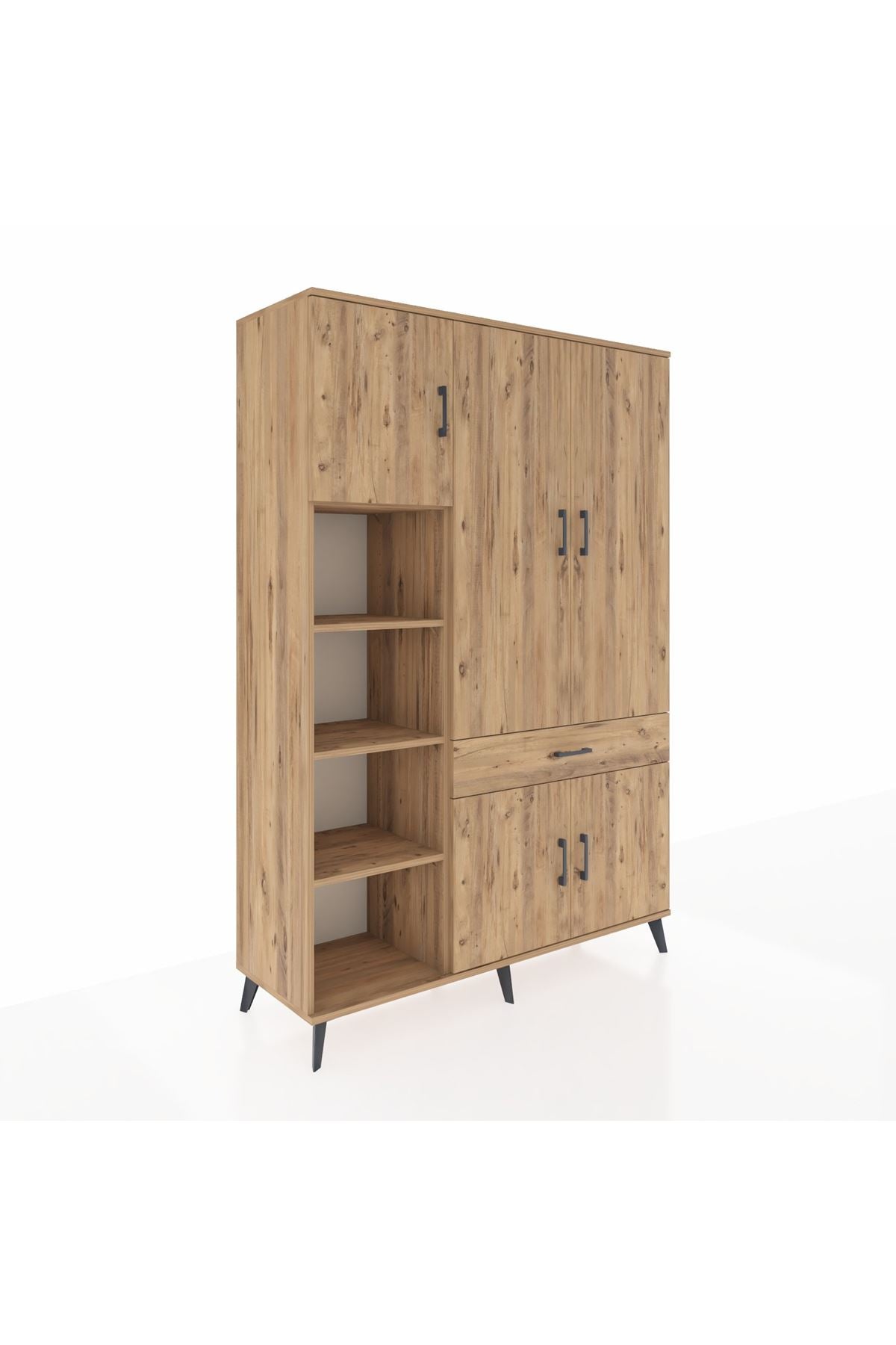 Hyperion Dolap 8 Raflı Tek Çekmeceli 5 Kapaklı 132x44x195 Çam-Çam/Çam