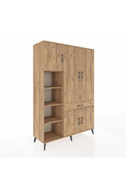 Hyperion Dolap 8 Raflı Tek Çekmeceli 5 Kapaklı 132x44x195 Çam-Çam/Çam