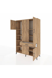 Hyperion Dolap 8 Raflı Tek Çekmeceli 5 Kapaklı 132x44x195 Çam-Çam/Çam