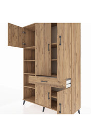 Hyperion Dolap 8 Raflı Tek Çekmeceli 5 Kapaklı 132x44x195 Çam-Çam/Çam