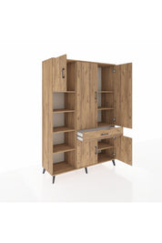 Hyperion Dolap 8 Raflı Tek Çekmeceli 5 Kapaklı 132x44x195 Çam-Çam/Çam