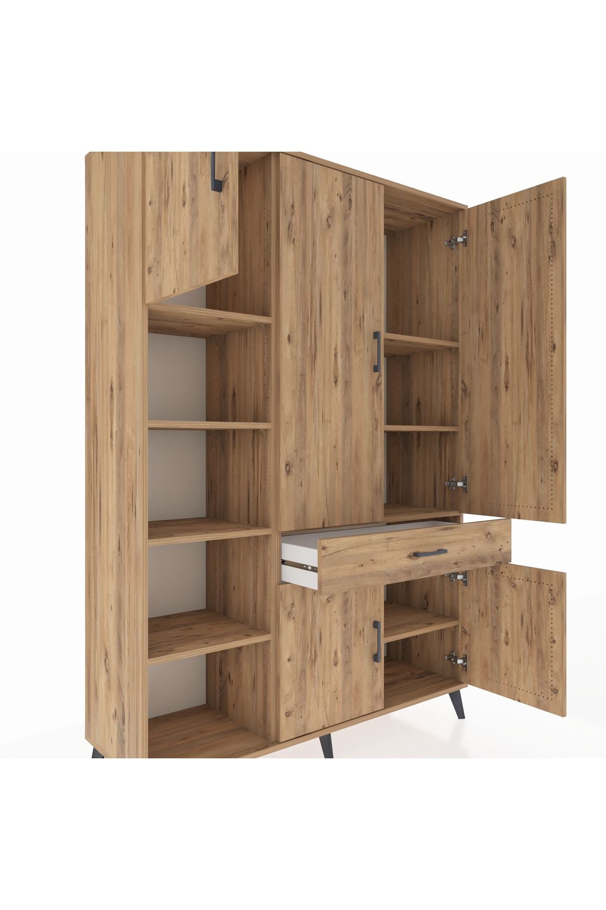 Hyperion Dolap 8 Raflı Tek Çekmeceli 5 Kapaklı 132x44x195 Çam-Çam/Çam