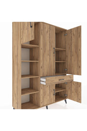 Hyperion Dolap 8 Raflı Tek Çekmeceli 5 Kapaklı 132x44x195 Çam-Çam/Çam