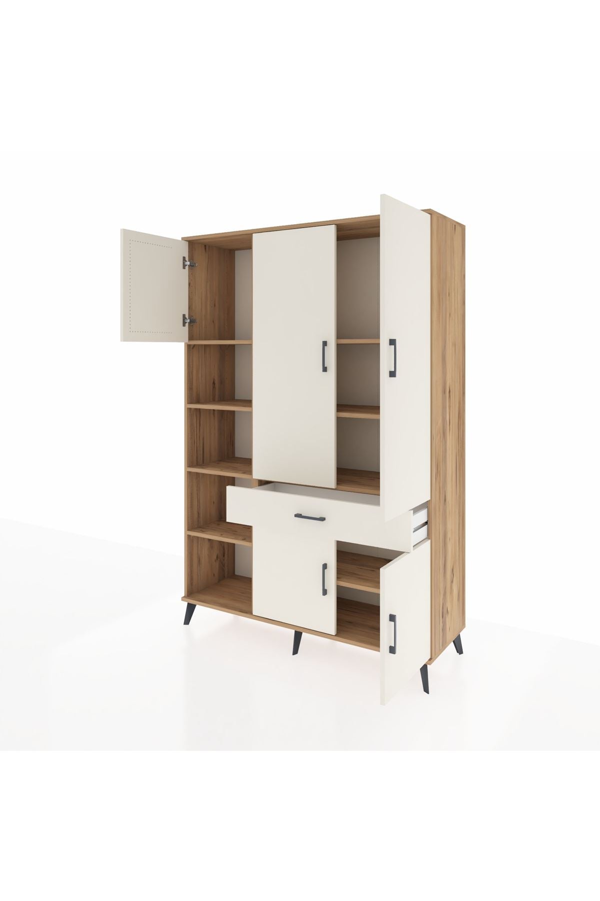 Hyperion Dolap 8 Raflı Tek Çekmeceli 5 Kapaklı 132x44x195 Çam-Aytaşı/Aytaşı