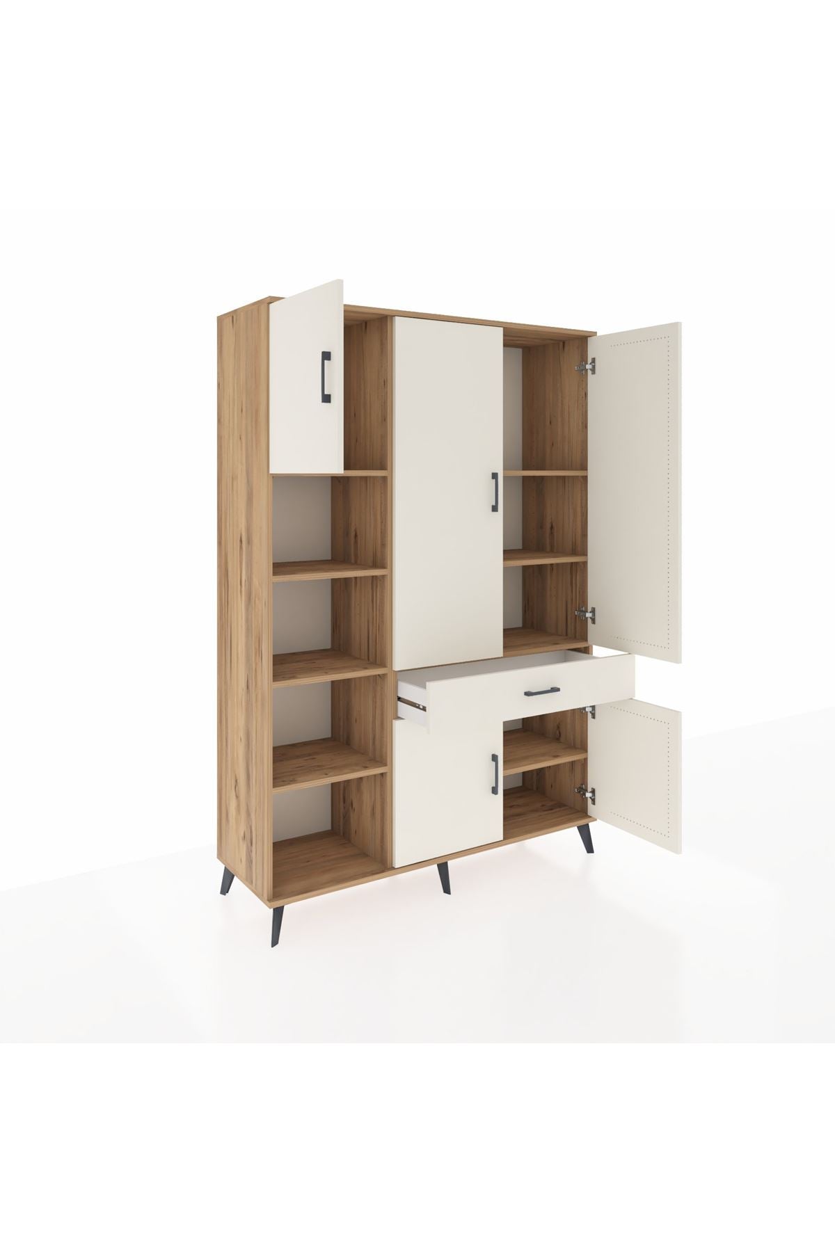 Hyperion Dolap 8 Raflı Tek Çekmeceli 5 Kapaklı 132x44x195 Çam-Aytaşı/Aytaşı