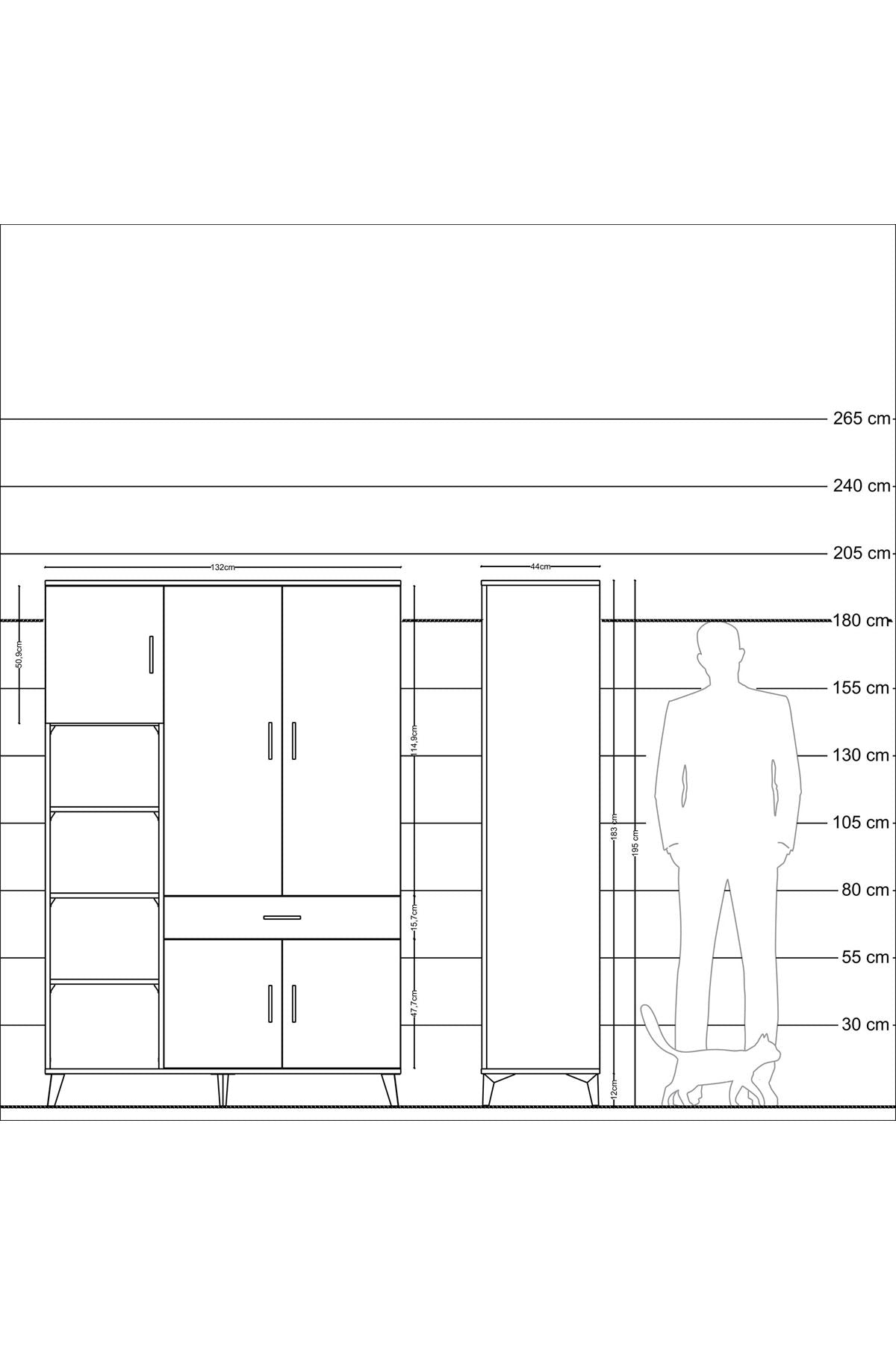 Hyperion Dolap 8 Raflı Tek Çekmeceli 5 Kapaklı 132x44x195 Çam-Aytaşı/Aytaşı