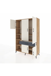 Hyperion Dolap 8 Raflı Tek Çekmeceli 5 Kapaklı 132x44x195 Çam-Aytaşı/Antrasit