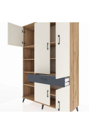 Hyperion Dolap 8 Raflı Tek Çekmeceli 5 Kapaklı 132x44x195 Çam-Aytaşı/Antrasit