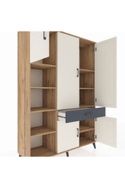 Hyperion Dolap 8 Raflı Tek Çekmeceli 5 Kapaklı 132x44x195 Çam-Aytaşı/Antrasit