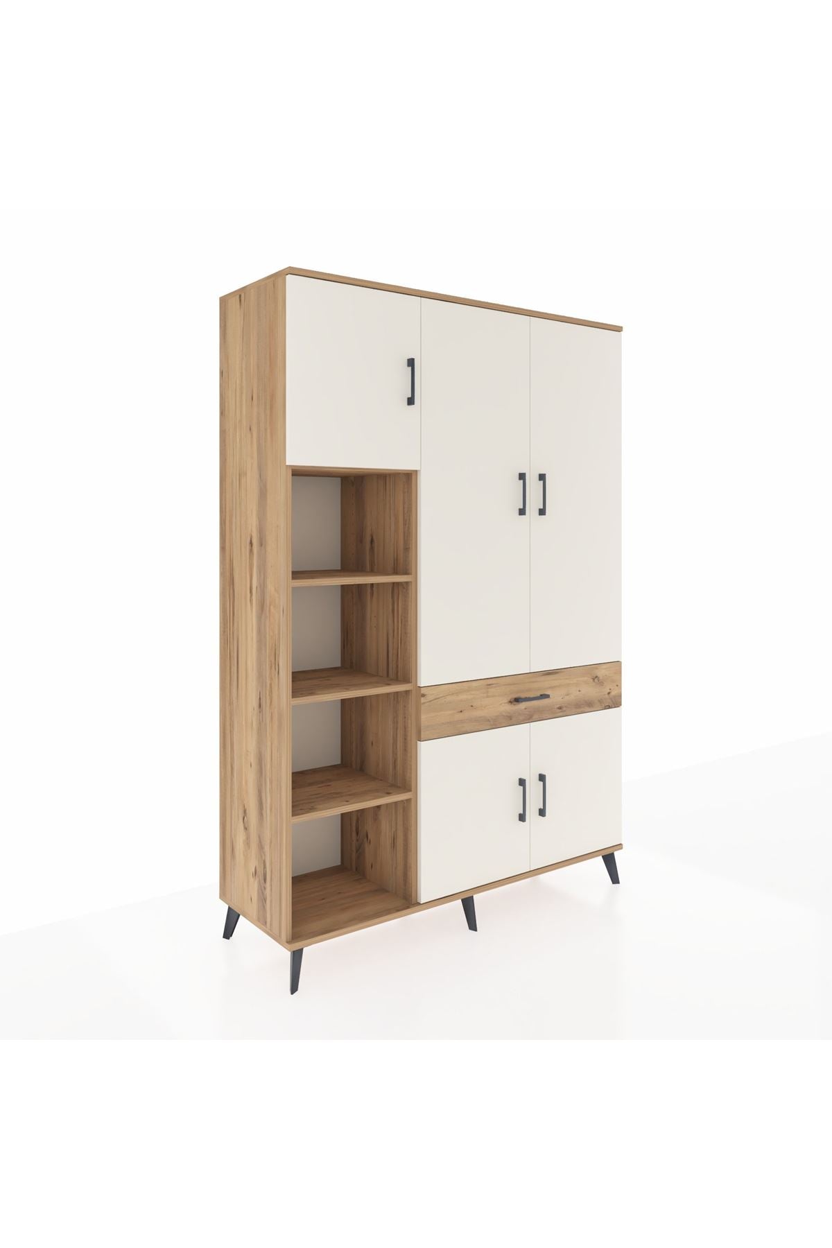 Hyperion Dolap 8 Raflı Tek Çekmeceli 5 Kapaklı 132x44x195 Çam-Aytaşı/Çam