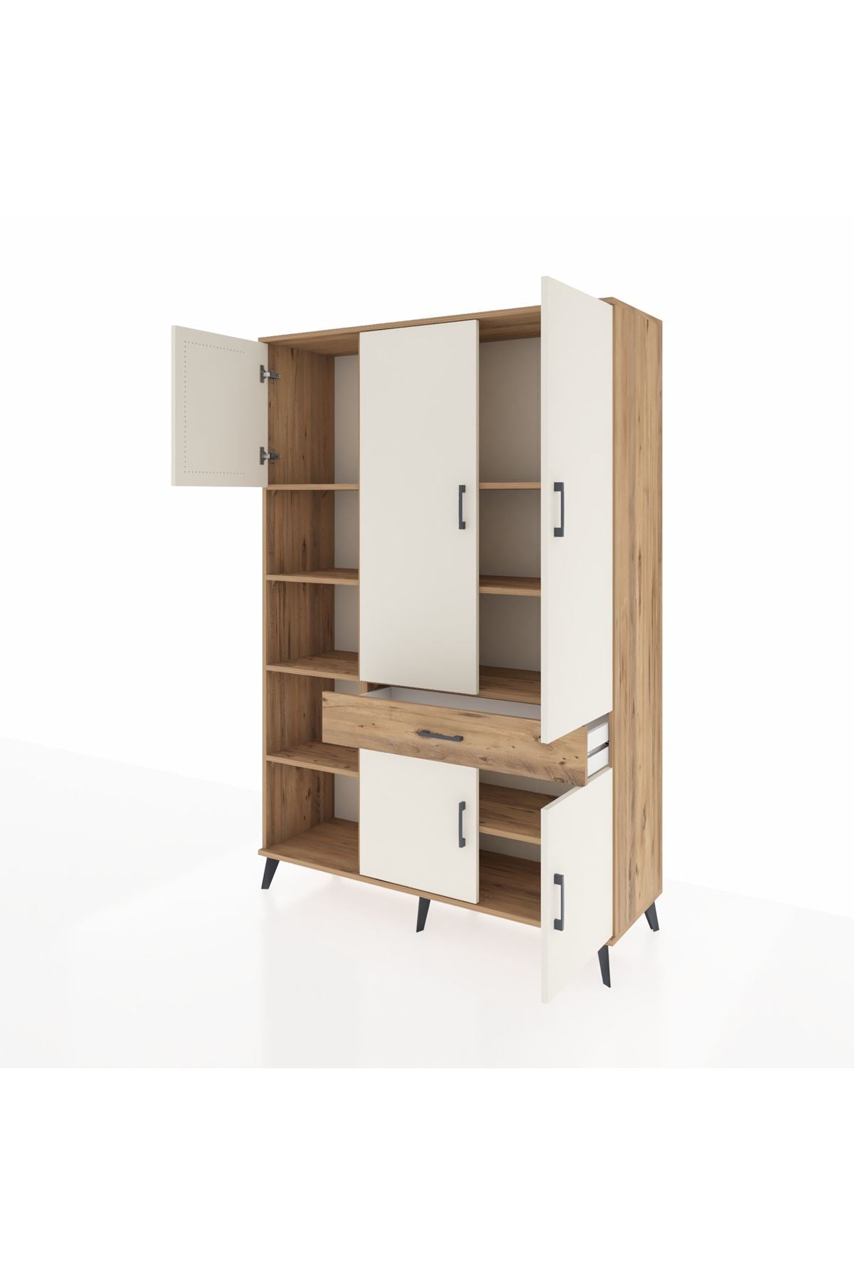 Hyperion Dolap 8 Raflı Tek Çekmeceli 5 Kapaklı 132x44x195 Çam-Aytaşı/Çam