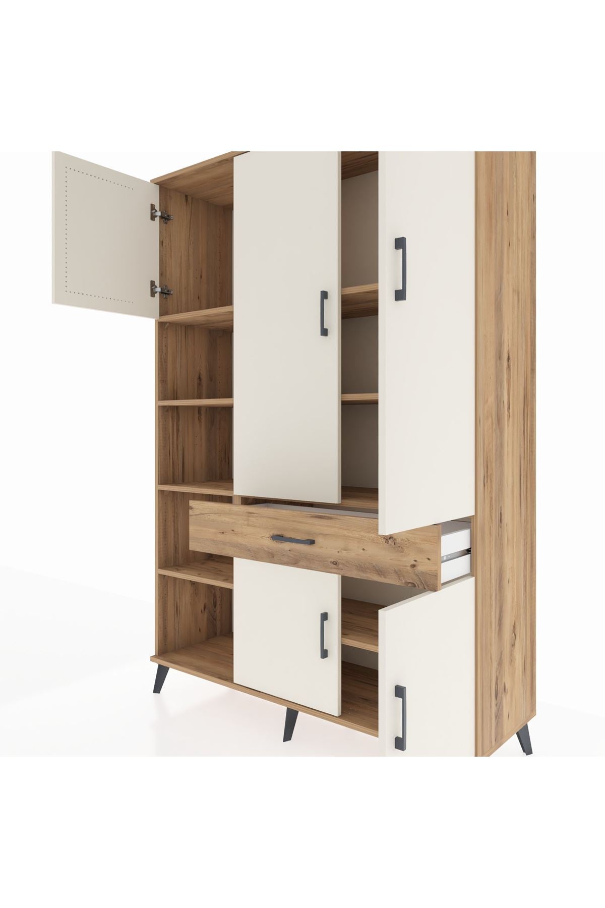 Hyperion Dolap 8 Raflı Tek Çekmeceli 5 Kapaklı 132x44x195 Çam-Aytaşı/Çam