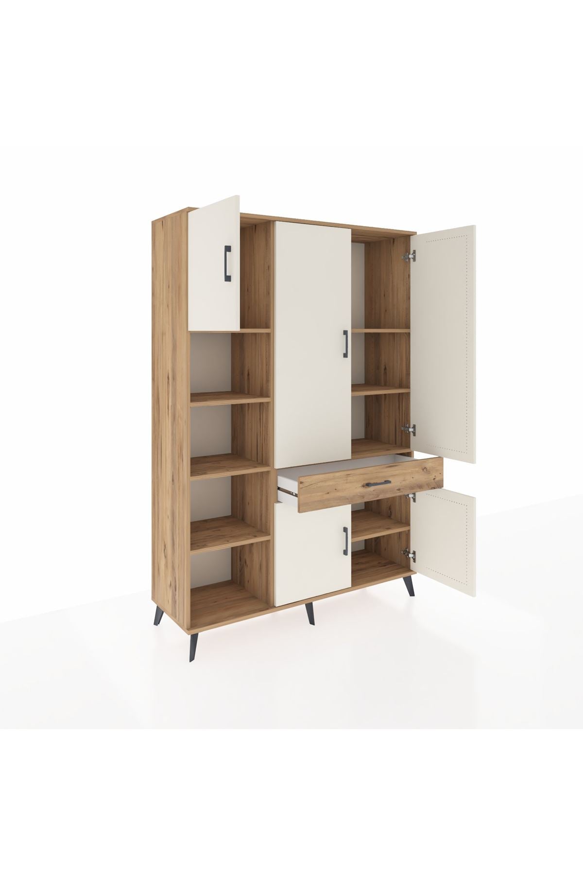 Hyperion Dolap 8 Raflı Tek Çekmeceli 5 Kapaklı 132x44x195 Çam-Aytaşı/Çam