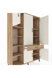 Hyperion Dolap 8 Raflı Tek Çekmeceli 5 Kapaklı 132x44x195 Çam-Aytaşı/Çam