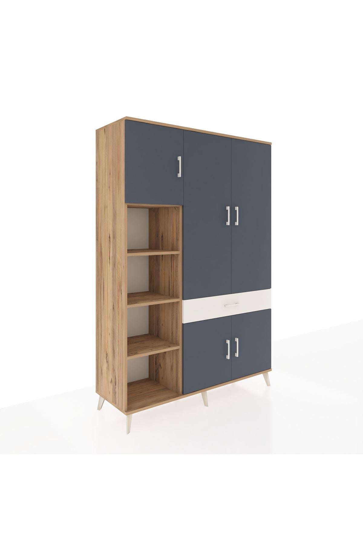 Hyperion Dolap 8 Raflı Tek Çekmeceli 5 Kapaklı 132x44x195 Çam-Antrasit/Aytaşı