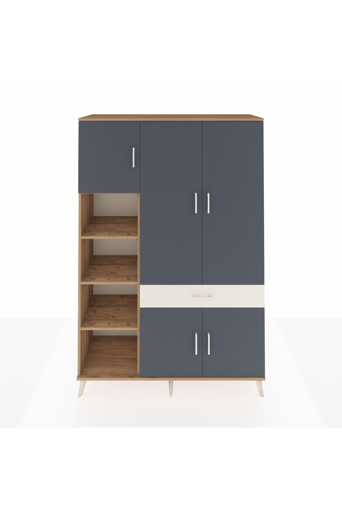 Hyperion Dolap 8 Raflı Tek Çekmeceli 5 Kapaklı 132x44x195 Çam-Antrasit/Aytaşı