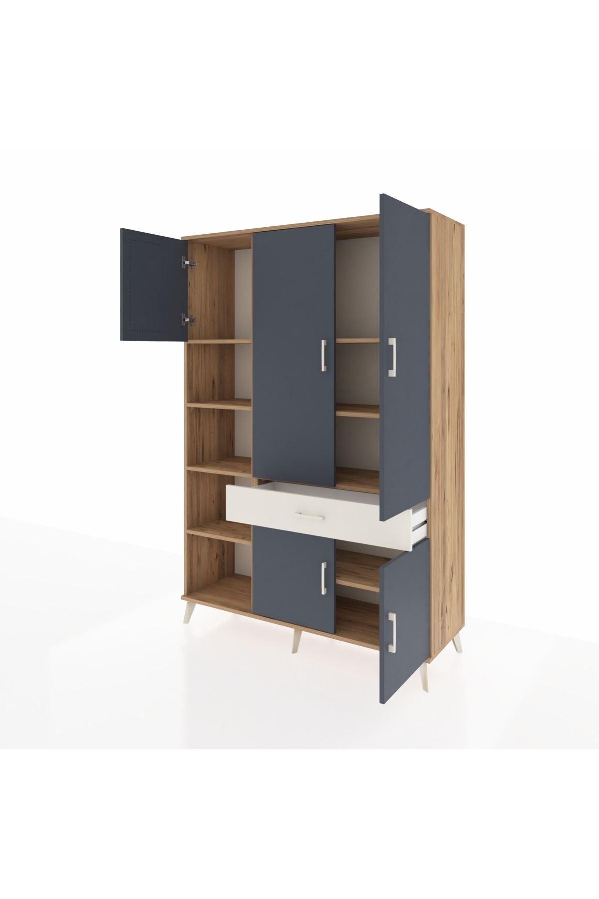 Hyperion Dolap 8 Raflı Tek Çekmeceli 5 Kapaklı 132x44x195 Çam-Antrasit/Aytaşı