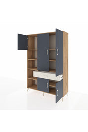 Hyperion Dolap 8 Raflı Tek Çekmeceli 5 Kapaklı 132x44x195 Çam-Antrasit/Aytaşı