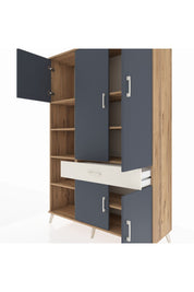 Hyperion Dolap 8 Raflı Tek Çekmeceli 5 Kapaklı 132x44x195 Çam-Antrasit/Aytaşı