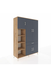 Hyperion Dolap 8 Raflı Tek Çekmeceli 5 Kapaklı 132x44x195 Çam-Antrasit/Antrasit