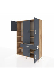 Hyperion Dolap 8 Raflı Tek Çekmeceli 5 Kapaklı 132x44x195 Çam-Antrasit/Antrasit