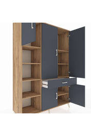 Hyperion Dolap 8 Raflı Tek Çekmeceli 5 Kapaklı 132x44x195 Çam-Antrasit/Antrasit