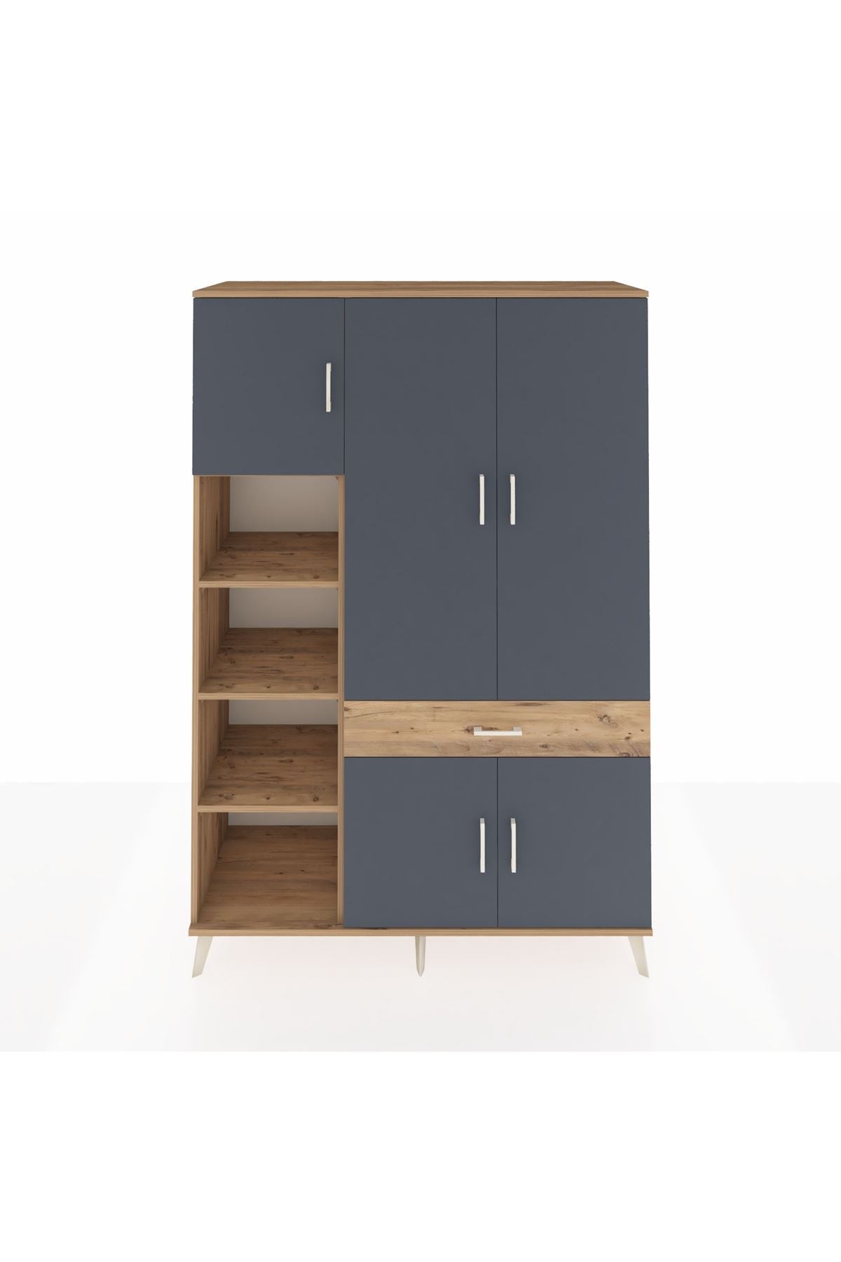 Hyperion Dolap 8 Raflı Tek Çekmeceli 5 Kapaklı 132x44x195 Çam-Antrasit/Çam